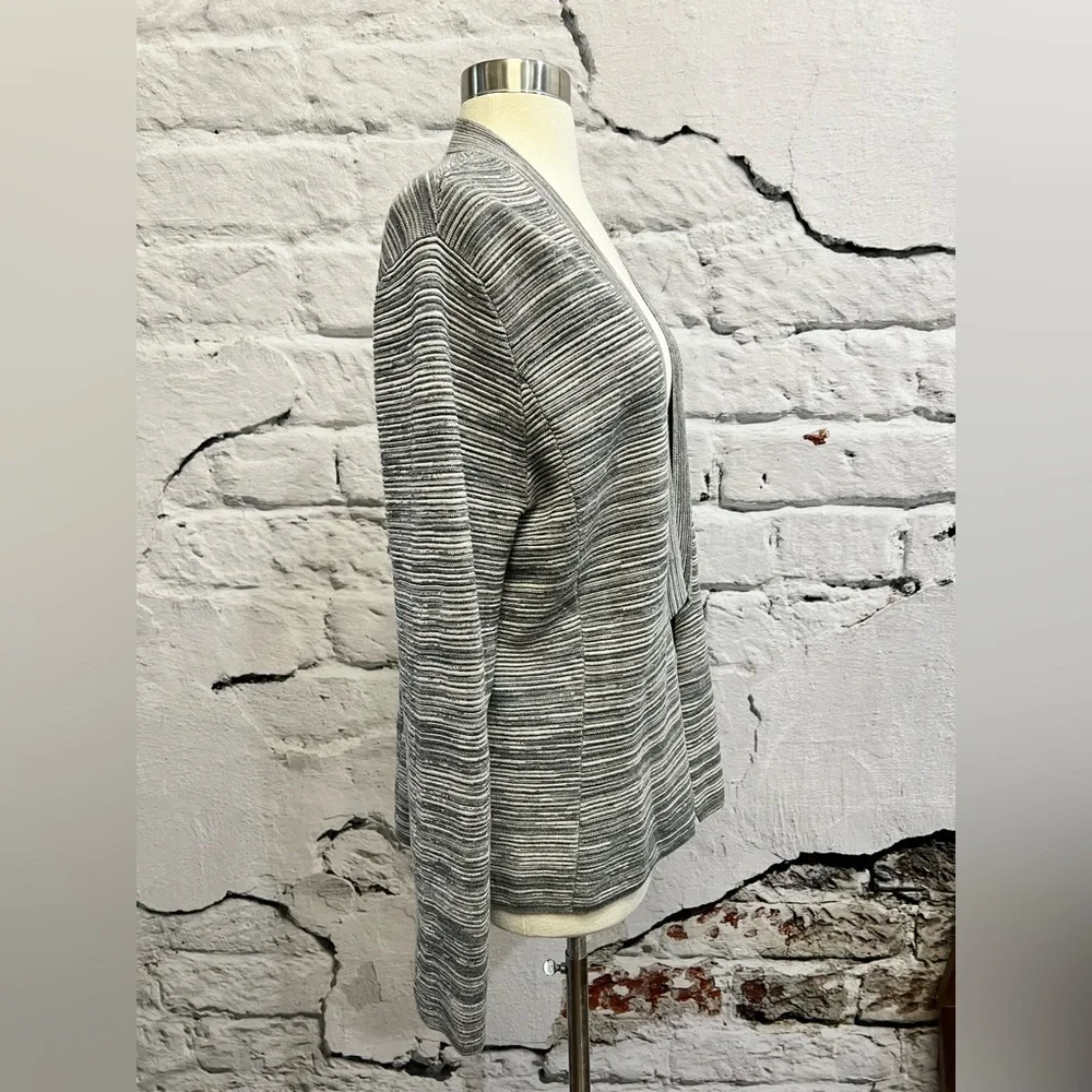 Eileen Fisher Notch Collar Cardigan Maple Oat‎ Open Front Grey Classic Work - Picture 9 of 12
